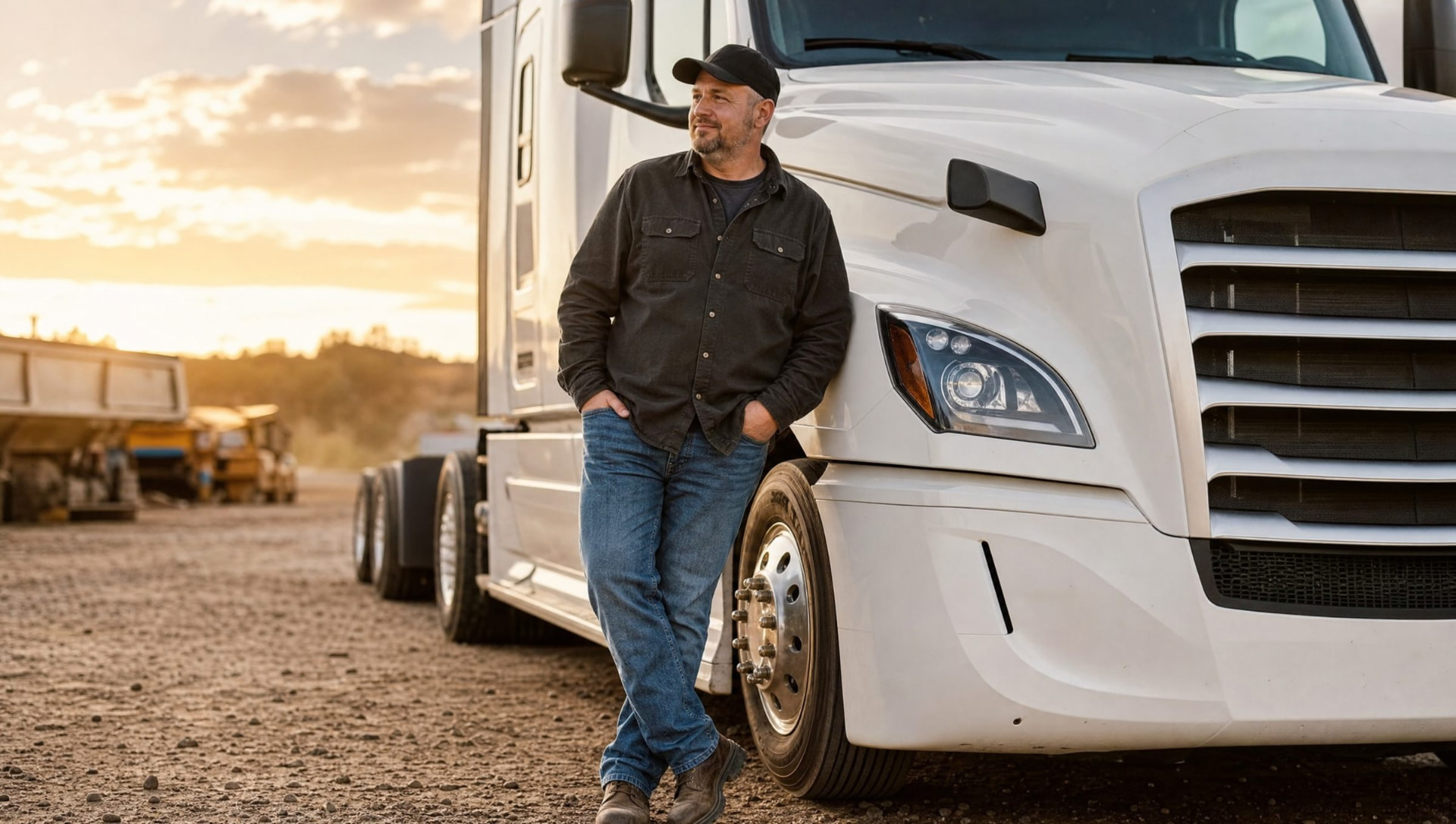 Owner-operator leaning on his truck after getting his own authority
